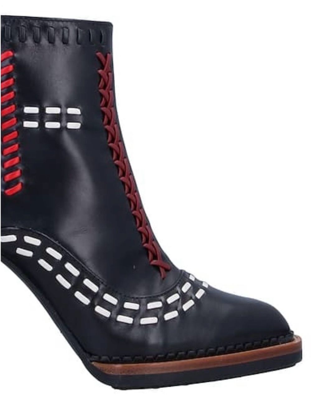 Tod's Black Leather Ankle Boot with Red Lacing